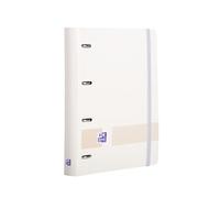Oxford, Classeur à 4 anneaux A4, couverture plastique, fermeture avec élastique, recharge Dots 5 couleurs de bande, règle avec index, couleur pierre