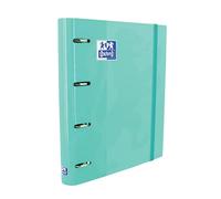 Oxford Classeur à 4 anneaux avec recharge et caoutchouc, couverture extra rigide avec recharge, couleur menthe glacée, 80 feuilles quadrillées, format A4+