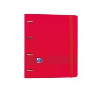 Oxford, Classeur à 4 anneaux en plastique polyfoam avec recharge et caoutchouc Oxford Live & Go, A4+ avec recharge de 100 feuilles, 5 bandes de couleur et quadrillage 5 x 5, couleur rouge