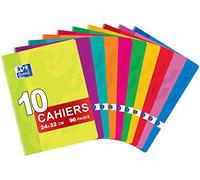Oxford Classique Lot de 10 Cahiers Agrafés 24 x 32cm 96 Pages Grands Carreaux Seyès Couleurs Assorties