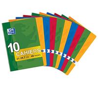 OXFORD Classique Lot de 10 Cahiers Agrafés au Format A4 (21 x 29, 7cm) 48 Pages Grands Carreaux Seyès 90gr Couleurs Assorties