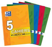 Oxford Classique Lot de 5 Cahiers Agrafés au Format A4 (21 x 29, 7cm) 140 Pages Petits Carreaux 5 x 5mm Couleurs Assorties