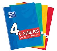 OXFORD Color Life Lot de 4 Cahiers 24x32cm Grands Carreaux 96 Pages Agrafées Seyès Couleurs Assorties