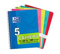 OXFORD Color Life Lot de 5 Cahier 17x22cm Grands Carreaux Seyès 180 Pages Reliure Intégrale Couverture Carte Coloris Assortis