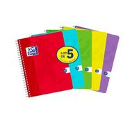 OXFORD Color Life Lot de 5 Cahiers Spirales 17x22cm Petits Carreaux 5mm 180 Pages Couverture Carte Coloris Assortis