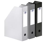 Lot 3 porte-revues Oxford A4 dos 7cm couverture carte rigide recouverte de PVC coloris assortis noir, gris et blanc