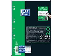 OXFORD Copies Doubles Etudiant Perforées A4 400 Pages 90g Séyès à Scanner avec Scribzee