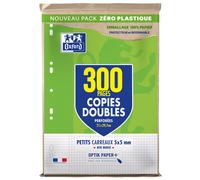 Oxford Copies Doubles Feuilles A4 perforées - Petits carreaux 5x5 avec marge - Etui de 300 feuilles