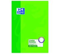 OXFORD Copies Doubles Non Perforées A4 Grands carreaux Seyès 200 Pages, Etui Carte Vert.