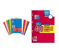 Oxford EasyBook Lot de 10 Cahiers Agrafés Grands Formats 24 x 32cm 48 Pages Grands Carreaux Seyès 90gr & Lot de 400 Pages Feuilles Simples Grands Carreaux Seyès Format A4 (21x29,7cm) Perforées