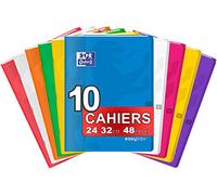 OXFORD EasyBook Lot de 10 Cahiers Agrafés Grands Formats 24 x 32cm 48 Pages Grands Carreaux Seyès 90gr Couleurs Assorties