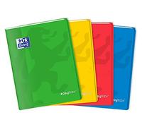 Oxford EasyBook Lot de 4 Cahiers 24 x 32 cm Grands Carreaux Seyès 96 Pages Agrafées Couverture Polypro Couleurs Assorties