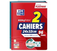 Oxford EasyBook OCEANIS Lot de 2 Cahiers 24x32cm Grands Carreaux 96 Pages Seyès Agrafées Couverture Polypro Coloris Assortis