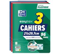Oxford EasyBook OCEANIS Lot de 3 Cahiers A4 Grands Carreaux Seyès 96 Pages Agrafées Couverture Polypro Coloris Assortis