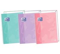 Oxford , Europeanbook Lot de 3 cahiers A4 micro-perforés Format A4 1, couverture extra large, spirale, A4+, carreaux 5 x 5, couleurs pastel