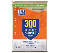 Oxford Feuille simple A4 perforé - Petits carreaux 5x5 avec marge - Etui de 300 feuilles