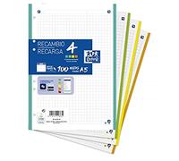 Oxford - Feuilles quadrillées A5, recharge Oxford, quadrillage 4 couleurs 5x5 mm, 100 feuilles