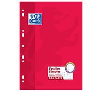 OXFORD Feuilles Simples A4 Grands Carreaux Seyès 200 Pages Etui Carte Rouge