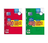 Oxford Feuilles Simples A4 Grands Carreaux Seyès 500 Pages & Lot 400 Pages Copies Doubles Grands Carreaux Seyès Format A4 (21x29,7cm) Perforées