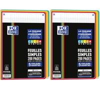 OXFORD Feuilles Simples COLOR SYSTEM A4 Perforées 200 pages Grands Carreaux Seyès 5 Couleurs de Cadres Assorties sous Film, Noir (Lot de 2)