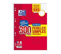 Oxford Feuilles simples A4 perforées - Petits carreaux 5x5 avec marge - Étui 300 feuilles