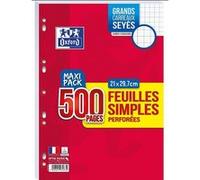 Oxford Feuilles simples perforées A4 90 g grands carreaux Seyès – Lot de 500 Maxi Pack