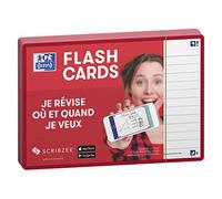 Oxford Flash 2.0 - 80 Fiches Bristol Flash Cards A6 (10,5 x 14,8cm) Ligné Cadre Rouge