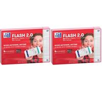 Oxford Flash 2.0-80 Fiches Bristol Flash Cards A6 (10,5 x 14,8cm) Petits Carreaux Cadre Rose (Lot de 2)