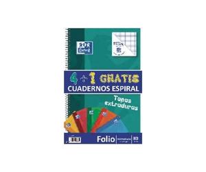 Oxford Folio Cahier Reliure À Spirale 215 X 310 Mm 80 Feuilles - 160 Pages Carré Assortiment De Couleurs (Pack De 5)