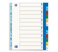 Oxford Intercalaires Strong Line Chiffres de 1 à 12, DIN A4, plastique, XL, blanc