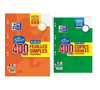 OXFORD Lot 400 Pages Copies Doubles Grands Carreaux Seyès Format A4 (21x29,7cm) Perforées