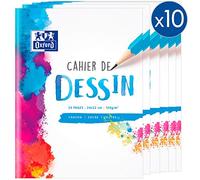 Oxford Lot de 10 Cahiers Dessin 24x32cm Réglure Unie Blanche 24 Pages Agrafées Couverture Carte Colorée 400084908_PAC