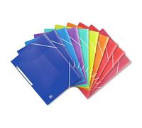 Oxford Lot de 10 chemises à élastiques A4 en plastique avec élastique - 8 couleurs - Rouge, orange, anis, menthe glacée, bleu clair, bleu foncé, violet, rose