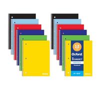 Oxford Lot de 12 carnets à spirale, règle large, 70 feuilles, 20,3 x 26,7 cm, couvertures primaires, pages perforées, 1 carnet de notes avec tableau de conversion pour l'école, la maison et le bureau