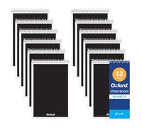 Oxford Lot de 12 carnets Steno avec couverture noire, 15,2 x 22,9 cm, 120 pages, 60 feuilles, carnet à spirale, papier blanc ligné Gregg, bloc-notes compact pour prise de notes, fièrement fabriqué aux