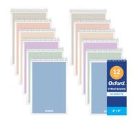 Oxford Lot de 12 carnets Steno - Couvertures pastel - 15,2 x 22,9 cm - 120 pages - 60 feuilles - Carnet à spirale - Papier blanc ligné Gregg - Ensemble de bloc-notes compact pour prise de notes