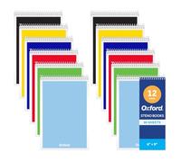 Oxford Lot de 12 carnets Steno - Couvertures primaires - 15,2 x 22,9 cm - 160 pages - 80 feuilles - Carnet à spirale - Papier blanc ligné Gregg - Ensemble de bloc-notes compact pour prise de notes
