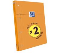 OXFORD Lot de 2 Bloc-notes Perforées Orange A4+ Grands Carreaux Seyès 80 Feuilles Agrafées Côté Couverture Carte Enduite Orange