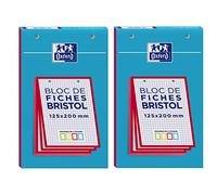 OXFORD Lot de 2 Blocs de 30 fiches bristol 125X200 perforées Q5/5 rouge