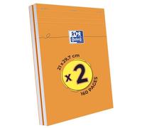 OXFORD Lot de 2 Blocs-Notes Orange A4 Petits Carreaux 5mm 80 Feuilles Agrafées Couverture Carte Enduite Orange