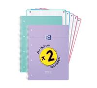 OXFORD Lot de 2 Cahiers Spirales 5 en 1 Smart A4+ Quadrillée 5x5 180 Pages Couverture Carte Souple Coloris Assortis Pastel