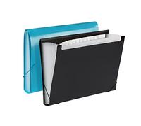 Oxford Lot de 2 dossiers extensibles en plastique avec 7 poches avec rabat et cordon, classeur accordéon pour papier format lettre, noir, bleu (52001)