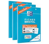 OXFORD Lot de 3 Blocs de 30 Fiches Bristol Perforées 2.0 A5 Q5/5 Bordures bleues