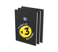 OXFORD Lot de 3 Blocs-notes Smart A4 160 Pages 5x5 Agrafée Couverture Carte Souple Noir