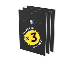 OXFORD Lot de 3 Blocs-notes Smart A4 160 Pages 5x5 Agrafée Couverture Carte Souple Noir
