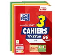 Oxford Lot de 3 Cahiers Easybook Kraft 17x22 96 Pages Grands Carreaux