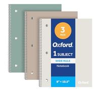 Oxford Lot de 3 carnets à spirale, règle large, 70 feuilles, 20,3 x 26,7 cm, couvertures Earthtone et pages perforées, 1 carnet de notes avec tableau de conversion pour l'école, la maison et le bureau