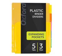 Oxford Lot de 3 intercalaires extensibles en plastique pour classeur à 3 anneaux, poches avant extensibles flexibles, 8 onglets, onglets multicolores insérables, format lettre, 89605