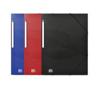 OXFORD Lot de 3 pochettes plastiques A4 avec Elastique, Couverture Polypro Bleu/Rouge/Noir