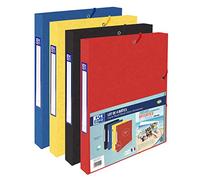 Oxford Lot De 4 Boites Capacité Standard Top File+ 24x32cm Dos 25mm avec Elastique Couverture Carte Coloris Assortis